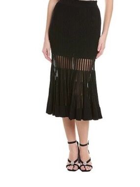 Reiss Black Sheer-Panel Knitted Midi Dress